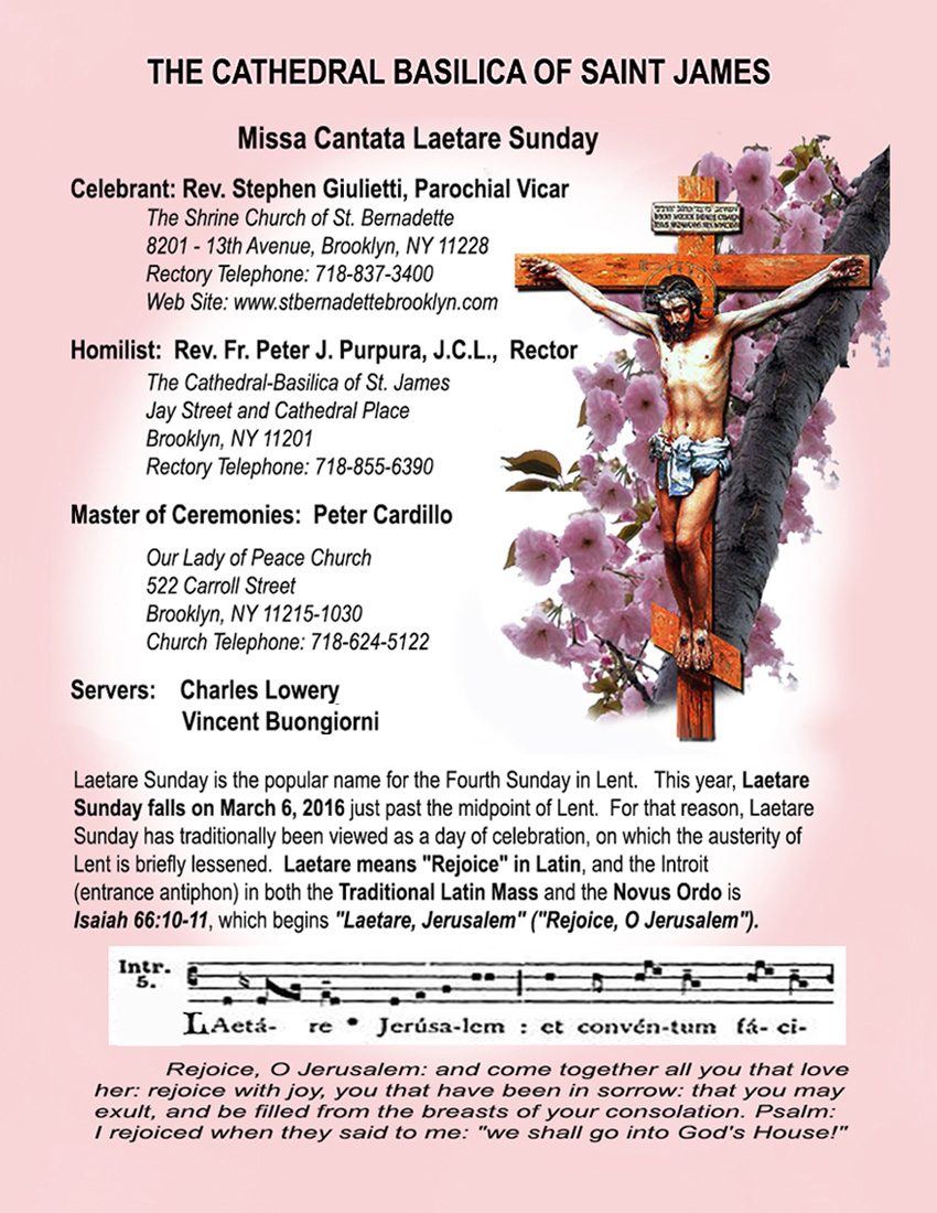 Revised LAETARE SUNDAY PROGRAM Latin Traditional High Mass  at St. James Cathedral-2